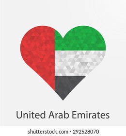 United Arab Emirates,UAE flag heart in geometric,mosaic polygonal style.Love to country.Abstract tessellation,background. Vector illustration EPS10