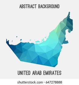 United Arab Emirates,UAE map in geometric polygonal,mosaic style in cold shades.Abstract tessellation,modern design background,low poly. Vector illustration.