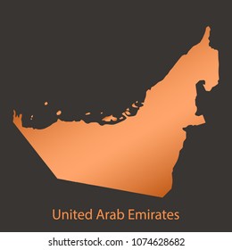 United Arab Emirates,UAE map,border with chrome,orange,copper metal shine gradient. Vector illustration