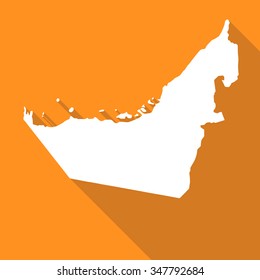 United Arab Emirates,UAE white map,border flat simple style with long shadow on orange background.