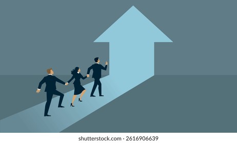 United business team, good leadership, growing and successful entrepreneurs. vector illustration.