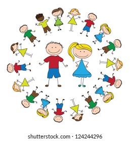 united children over white background vector illustration