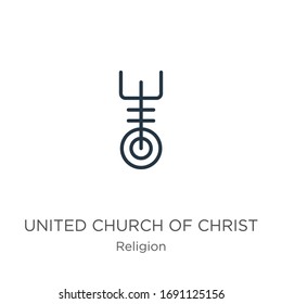 United church of christ icon. Thin linear united church of christ outline icon isolated on white background from religion collection. Line vector sign, symbol for web and mobile