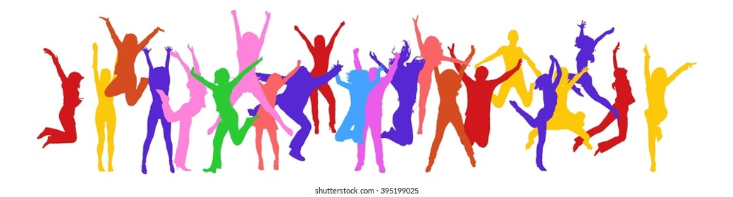 United Colleagues Hurray Team - colorful silhouettes of people jumping