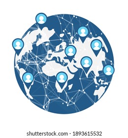 Concepto de vector de la comunidad unida. Conexiones tecnológicas entre personas de diferentes lugares del mundo. Ilustración vectorial de la comunidad unida, imprimible.