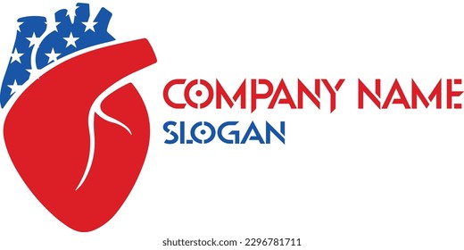 United Hearts: A Patriotic Vector Logo with Half Red-Blue Heart and American Flag Stars