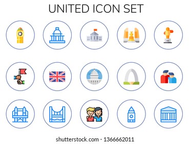 united icon set. 15 flat united icons.  Simple modern icons about  - big ben, friendship, capitol, united kingdom, white house, democracy monument, gateway arch, monument, london bridge