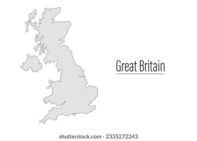 United Kindom contour map, shape of country. Great Britain and Northen Ireland map silhouette. European country, state in EU. Drawing background. UK map borders. Vector flat illustration