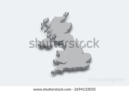 United Kingdom 3d isometric map with borders regions