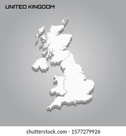 United Kingdom 3d map with borders of regions