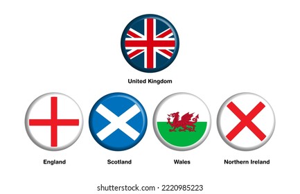 United Kingdom 3d round flag emblem design collection use as badge, button, icon, mural