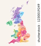 United Kingdom administrative districts high detailed vector map colored by regions with editable and labelled layers
