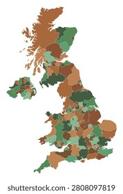 United Kingdom administrative map vector, UK regional counties map with borders, colorful British Isles geography infographic template