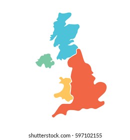 United Kingdom, Aka UK, Of Great Britain And Northern Ireland Hand-drawn Blank Map. Divided To Four Countries In Different Colors - England, Wales, Scotland And NI. Simple Flat Vector Illustration.