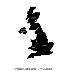 United Kingdom, Aka UK, Of Great Britain And Northern Ireland Map. Divided To Four Countries - England, Wales, Scotland And NI. Simple Flat Vector Illustration.