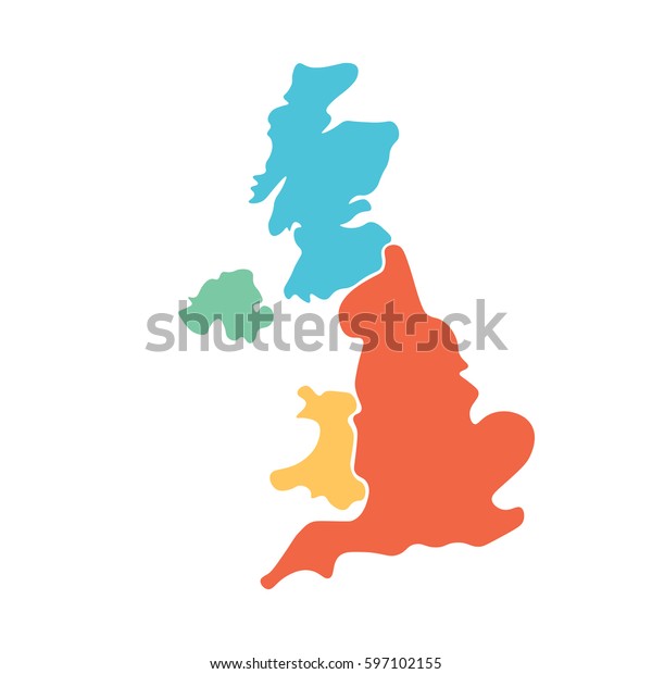イギリス 英国 グレートブリテン 北アイルランドのイギリス 手描きの地図 イギリス ウェールズ スコットランド ニの4カ国に分かれた 単純な平らなベクター画像イラスト のベクター画像素材 ロイヤリティフリー