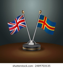 United Kingdom and Aland Islands table flags relation with gradient backgrund. Vector Illustration