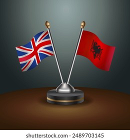 United Kingdom and Albania table flags relation with gradient backgrund. Vector Illustration