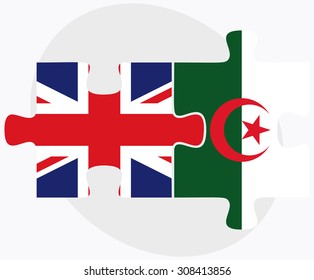 United Kingdom and Algeria Flags in puzzle  isolated on white background
