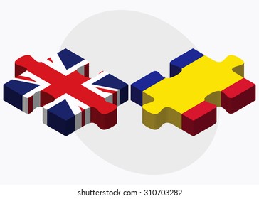 United Kingdom and Andorra Flags in puzzle  isolated on white background

