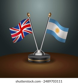 Tabellenflaggenbeziehung zwischen Großbritannien und Argentinien mit Farbverlaufshintergrund. Vektorillustration