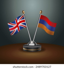 United Kingdom and Armenia table flags relation with gradient backgrund. Vector Illustration