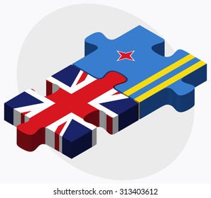 United Kingdom and Aruba Flags in puzzle isolated on white background
