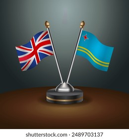 United Kingdom and Aruba table flags relation with gradient backgrund. Vector Illustration