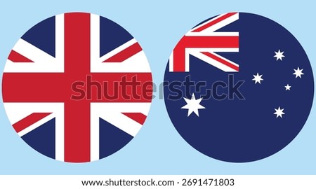 United Kingdom and Australia circular flag vector with light blue background 