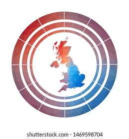 United Kingdom badge. Bright gradient logo of country in low poly style. Multicolored United Kingdom rounded sign with map in geometric style for your infographics.