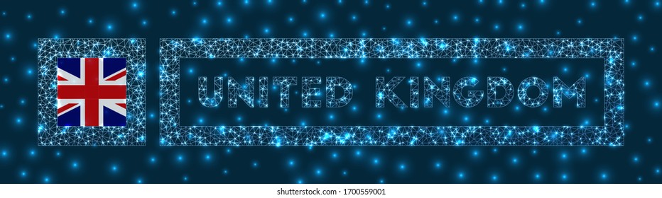 United Kingdom badge. Flag of the United Kingdom in glowing network geometric style. Cool vector illustration.