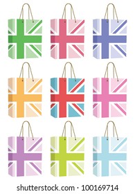 united kingdom bags with union jack variations, isolated on white