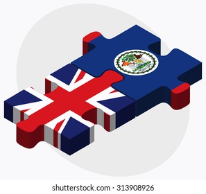 United Kingdom and Belize Flags in puzzle  isolated on white background
