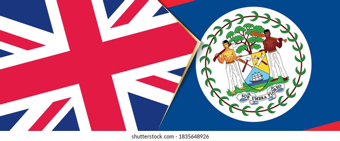 Banderas del Reino Unido y Belice, dos banderas vectoriales símbolo de relación o enfrentamiento.
