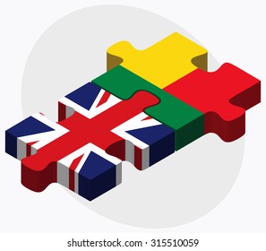United Kingdom and Benin Flags in puzzle isolated on white background
