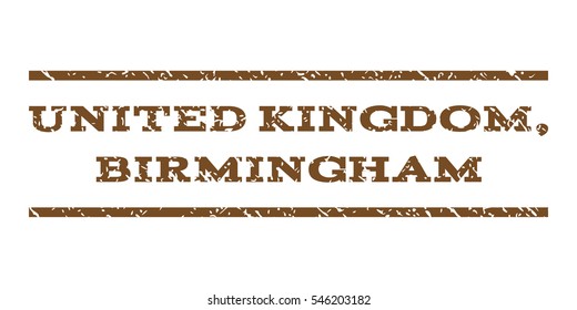 United Kingdom, Birmingham watermark stamp. Text tag between horizontal parallel lines with grunge design style. Rubber seal stamp with dust texture.