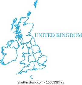 United Kingdom blue line map vector