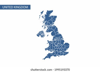 United Kingdom blue map detailed vector.