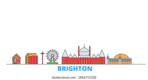 United Kingdom, Brighton line cityscape, flat vector. Travel city landmark, oultine illustration, line world icons