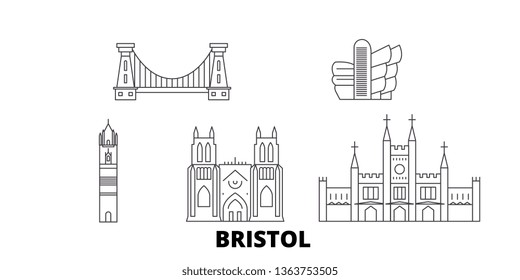 United Kingdom, Bristol line travel skyline set. United Kingdom, Bristol outline city vector illustration, symbol, travel sights, landmarks.