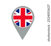 united kingdom (british) flag location pin, flag application, Flag on Location Pin, graphic design, map pointer, vector illustration.