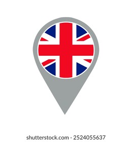 reino unido (británico) bandera ubicación pin, aplicación de bandera, bandera en Locación Pin, Diseño gráfico, mapa puntero, Ilustración vectorial.