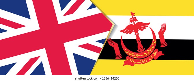 United Kingdom and Brunei flags, two vector flags symbol of relationship or confrontation.