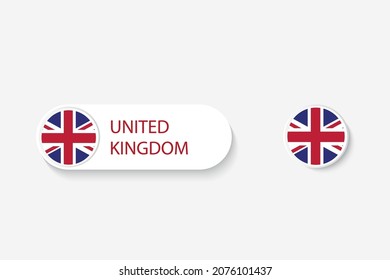 Bandera de botón del Reino Unido en ilustración de forma ovalada con la palabra del Reino Unido. Y marca de botón Reino Unido. 