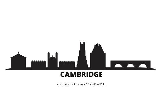 United Kingdom, Cambridge city skyline isolated vector illustration. United Kingdom, Cambridge travel black cityscape
