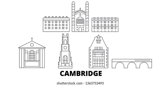 United Kingdom, Cambridge line travel skyline set. United Kingdom, Cambridge outline city vector illustration, symbol, travel sights, landmarks.