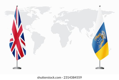United Kingdom and Canary Islands flags for official meeting against background of world map.