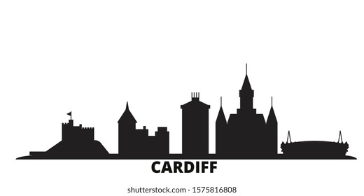 United Kingdom, Cardiff city skyline isolated vector illustration. United Kingdom, Cardiff travel black cityscape