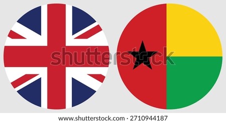 United Kingdom circular flag and guinea Bissau circular flag vector and illustration with gray background 