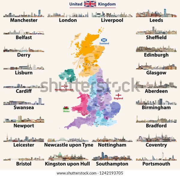 United Kingdom Cities Skylines Detailed Map Stock Vector Royalty